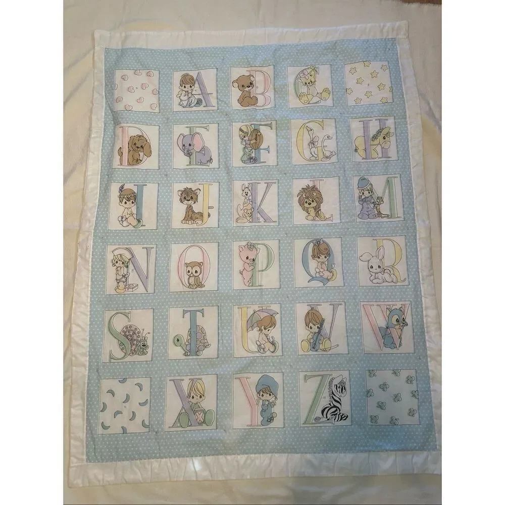 Handmade Multicolor Precious Moments Alphabet ABC Nursery Quilt 47.5